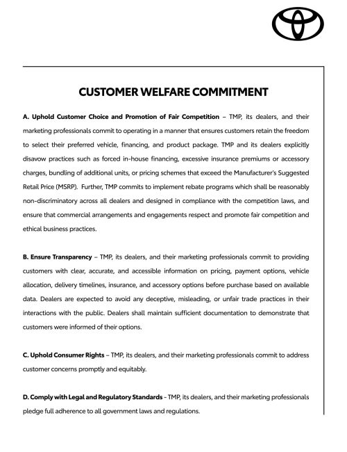 Customer Welfare Commitment